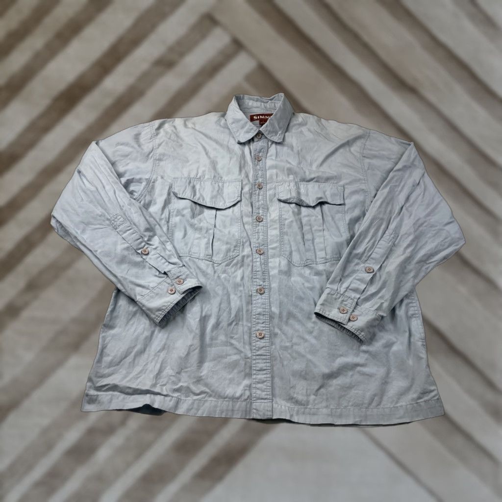 Vintage SIMMS Fishing Shirt Long Sleeve Button-Up Vented Back Blue Mens Large Cotton Fly Size US L / EU 52-54 / 3 - 1 Thumbnail