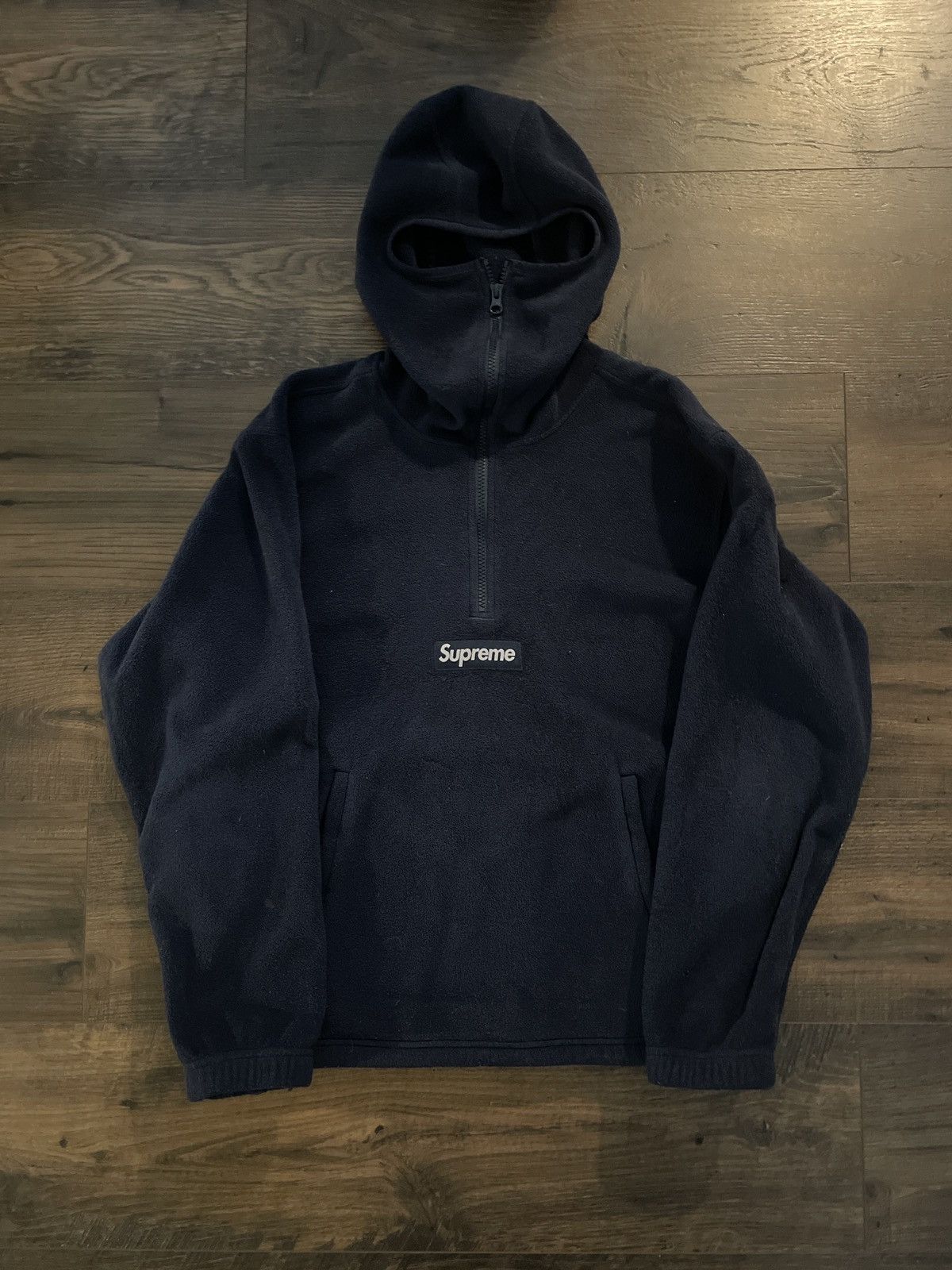 Image of Supreme Polartec Facemask Halfzip in Navy, Men's (Size Small)