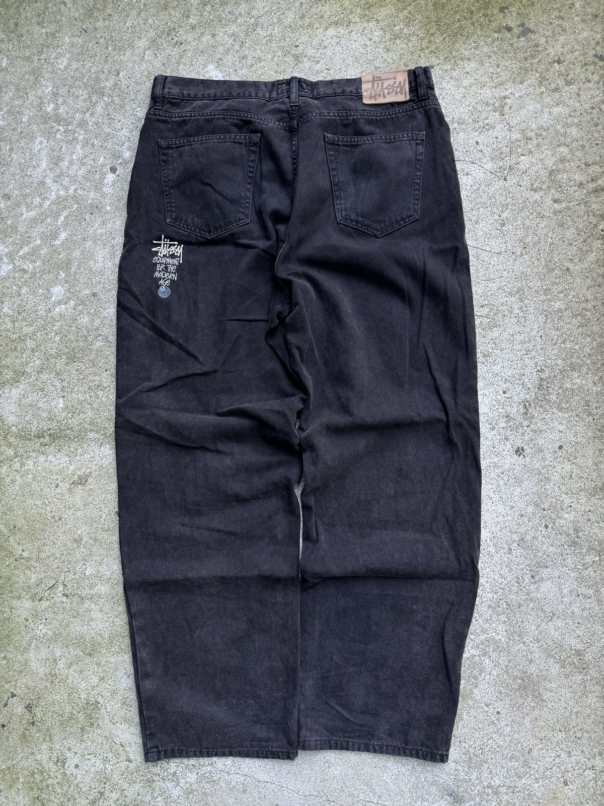 Stussy STUSSY 8 BALL WASHED CANVAS BLACK BAGGY DENIM BIG OL JEANS | Grailed