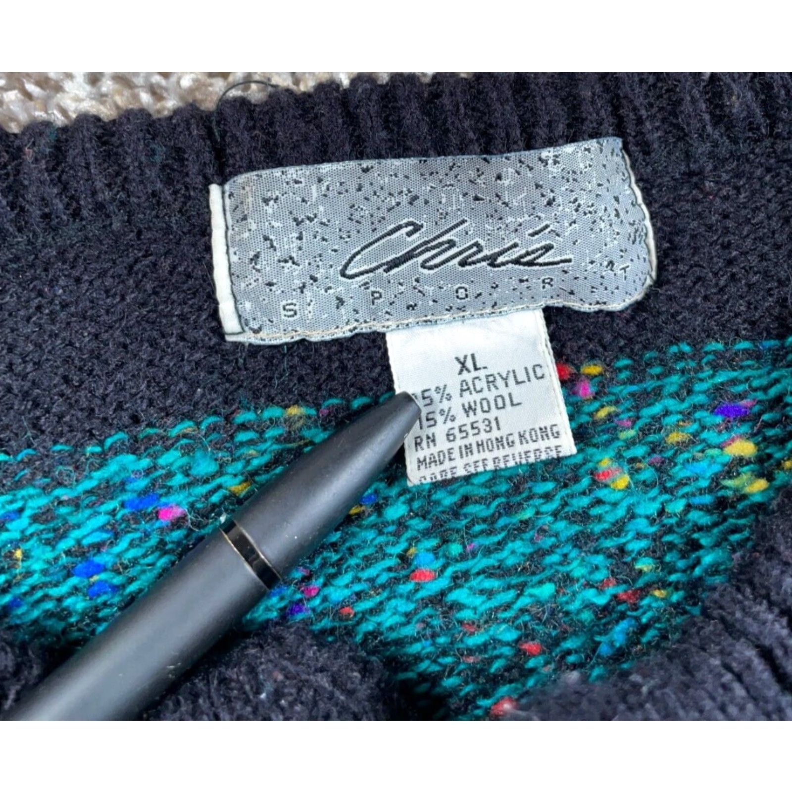 Vintage VINTAGE Chris Sport Wool Blend Chunky-Knit Henley Sweater Adult Large Green Black Striped 90s Mens Size US L / EU 52-54 / 3 - 4 Thumbnail