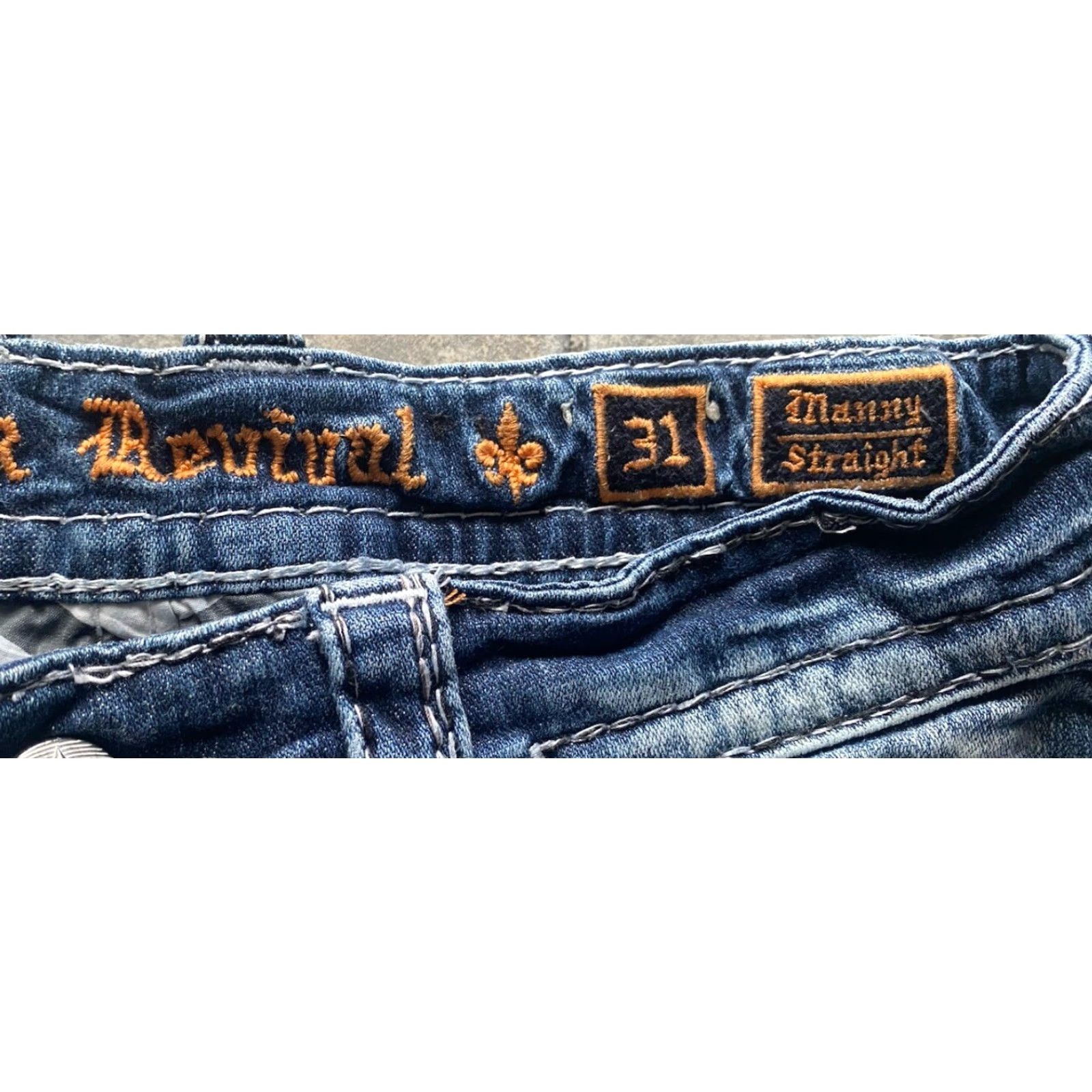 Vintage VINTAGE Rock Revival Manny Straight Jeans MENS SIZE 31 RR Embellished Denim Blue Cotton Regular Inseam See Photos 34 Men Jeans Mens Size US 31 - 6 Thumbnail