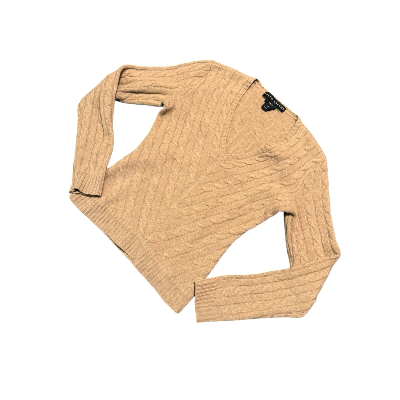 Ralph Lauren VINTAGE Ralph Lauren Black Label Women's Beige 100% Cashmere Cable Knit Sweater Med Pullover Size M / US 6-8 / IT 42-44 - 4 Thumbnail