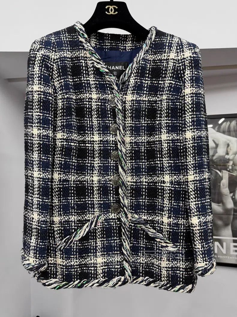 Chanel Chanel Waterfall series blue and white plaid woven jacket Size XS / US 0-2 / IT 36-38 - 1 Thumbnail