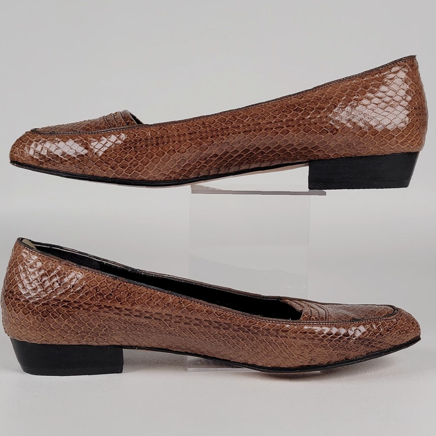 Vintage Cities Brown Snake Leather Dress Shoe Slip-on Heel Women's 5.5 M Pump Block Heel 90s Y2K Leather Brazil Shoes Size M / US 6-8 / IT 42-44 - 3 Thumbnail
