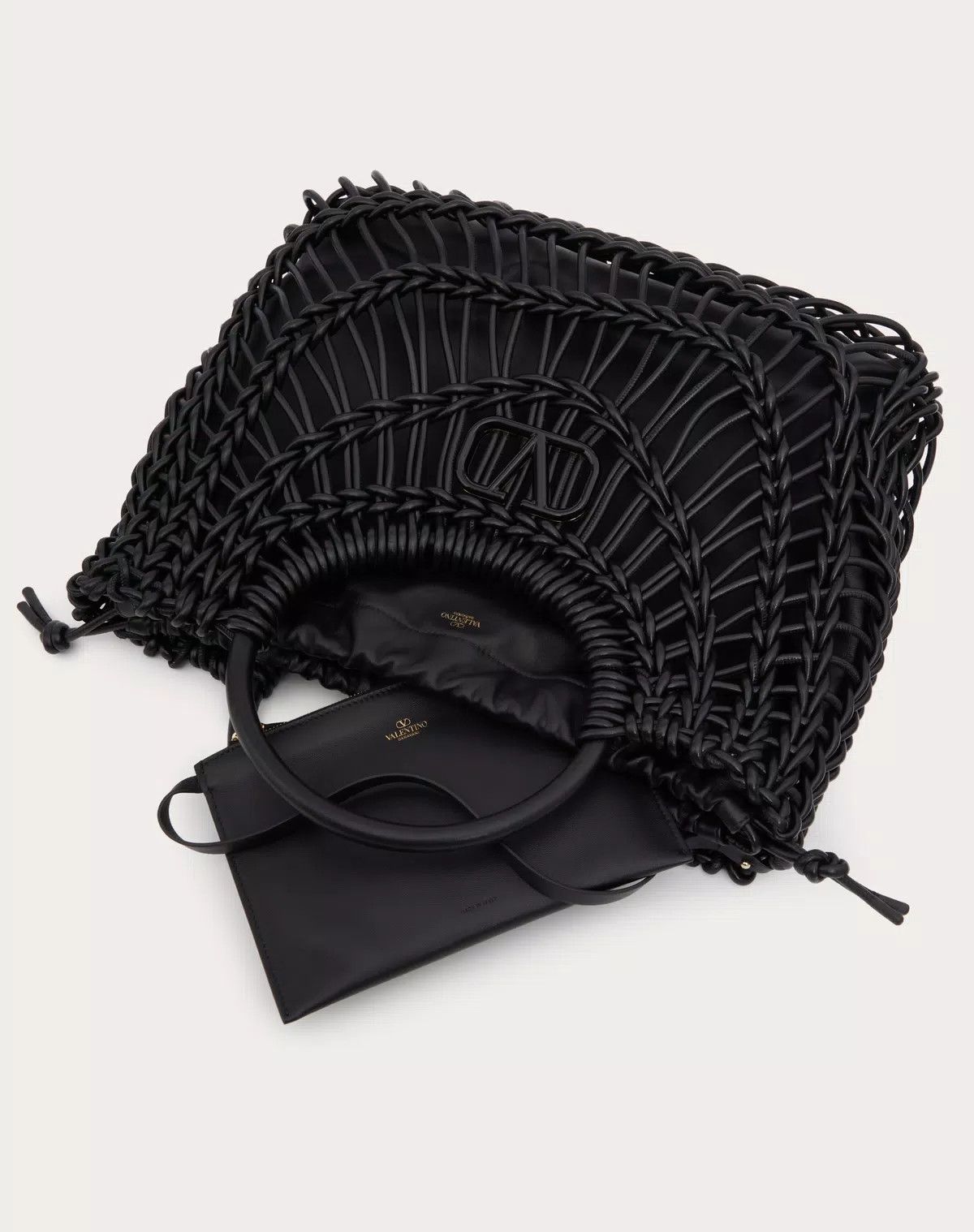 Valentino oc11z0725 Size:OS/Allknots Woven Leather Shopper in Black Size ONE SIZE - 5 Thumbnail