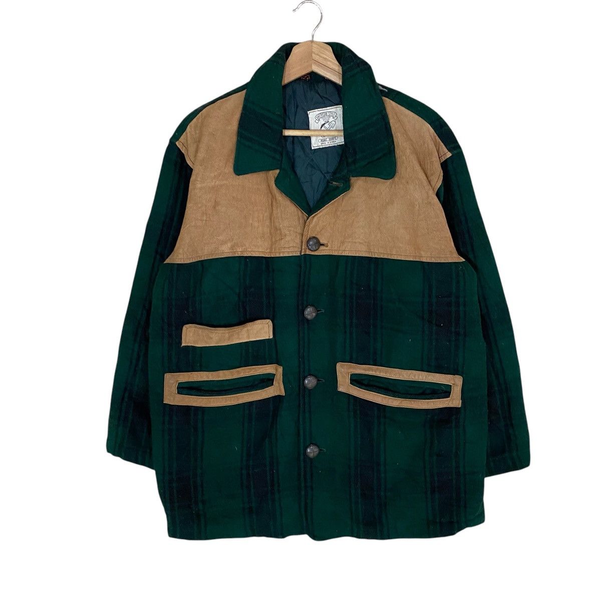 VINTAGE MACHOPE WOOL TARTAN LEATHER PART JACKET
