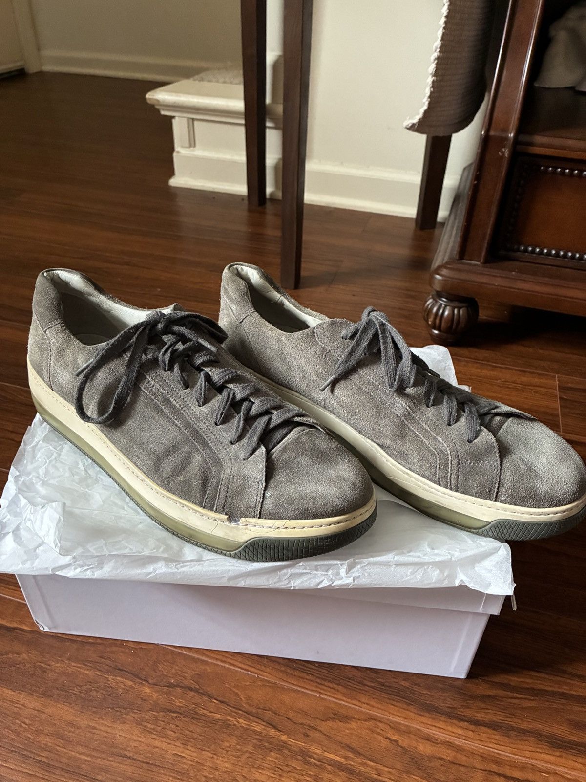 Prada Prada Suede Low Top Sneakers Brown Grey Luxury Designer Size US 11 / EU 44 - 5 Thumbnail