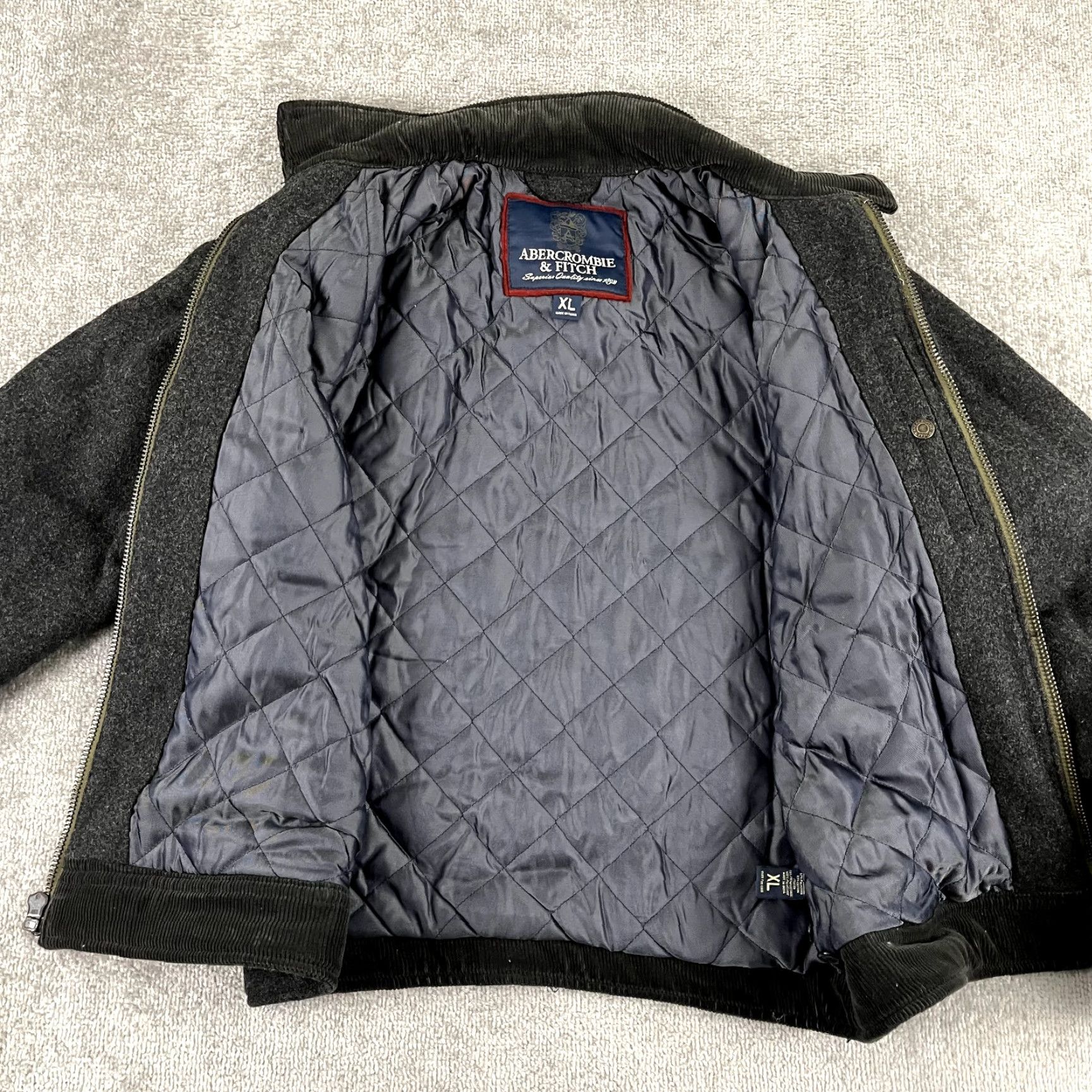 Abercrombie & Fitch VINTAGE Abercrombie & Fitch Bomber Jacket Mens XL Charcoal Gray Wool Coat Mid-Length Regular Fit Full Zip Lined Pockets Across 90s Retro Size US XL / EU 56 / 4 - 4 Thumbnail