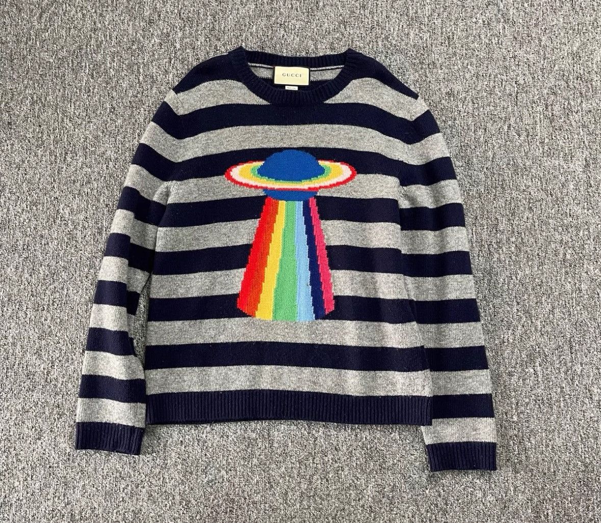 Gucci Gucci Rainbow flying saucer gray and blue striped sweater 2 Size US S / EU 44-46 / 1 - 1 Thumbnail