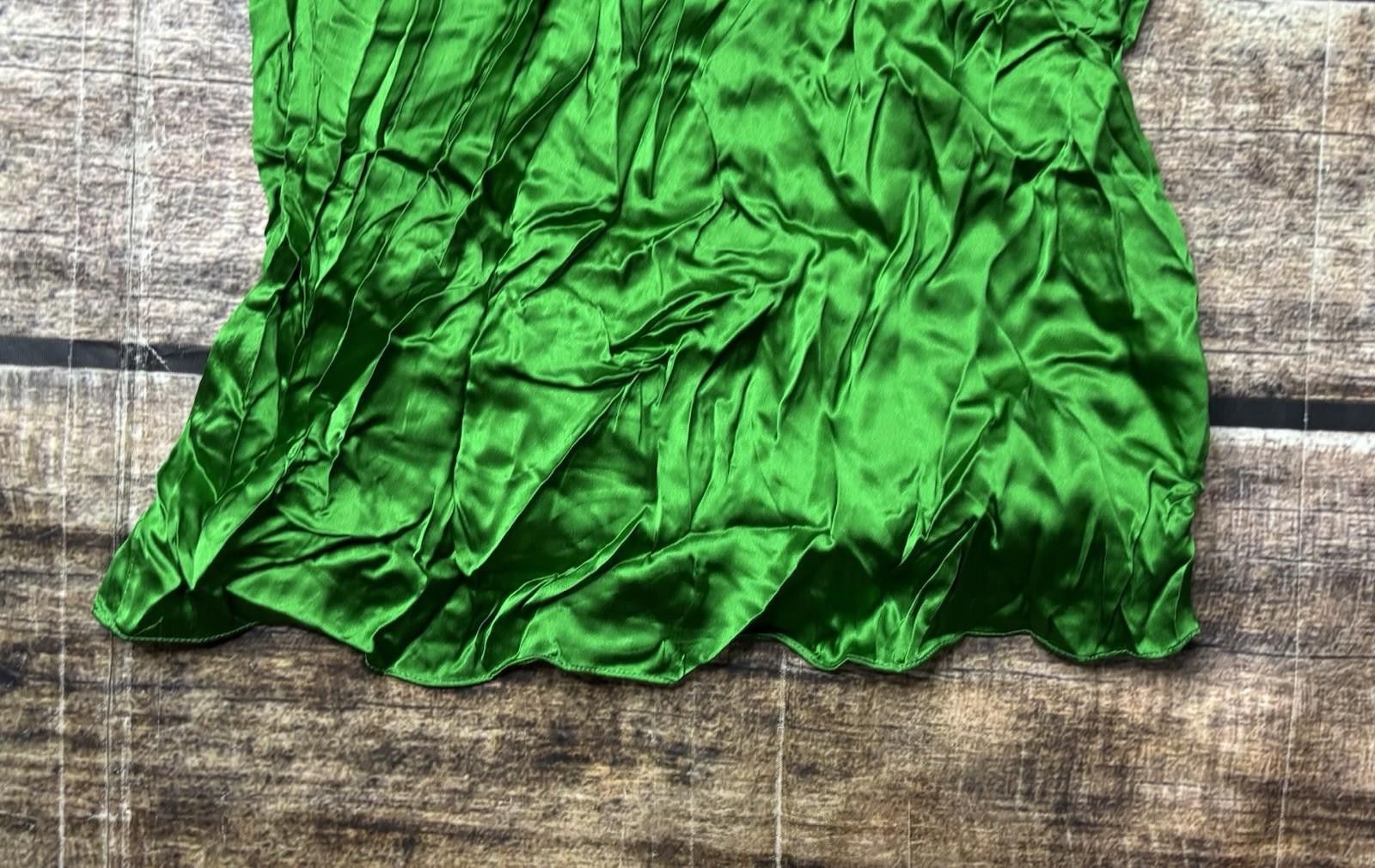 Other Nubby Silk Top Women's Medium Satin Green Puff Sleeve Ruffle Size M / US 6-8 / IT 42-44 - 5 Thumbnail