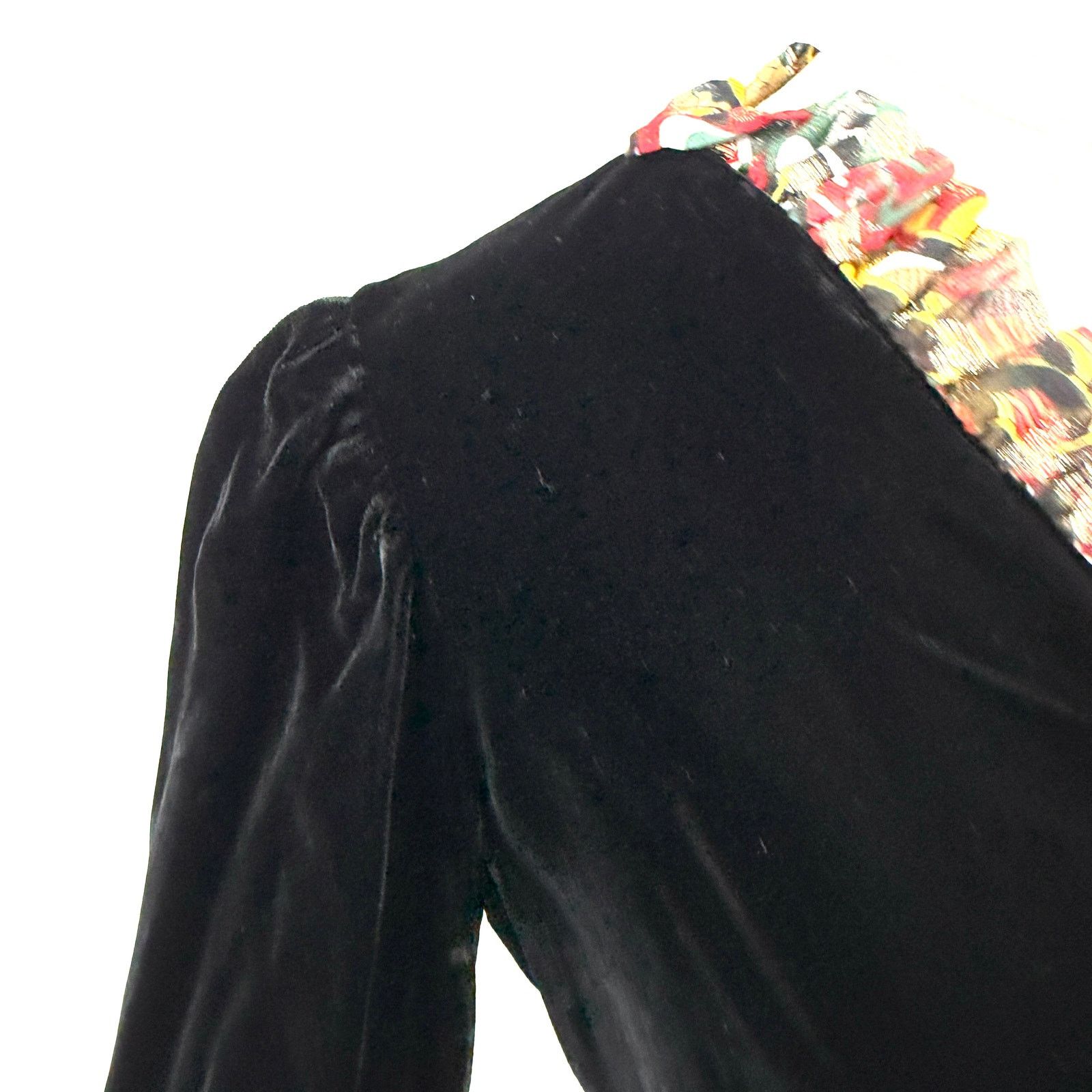 Vintage 70s Black Velvet Psychedelic Gold Empire Waist Evening Gown Size S / US 4 / IT 40 - 3 Thumbnail