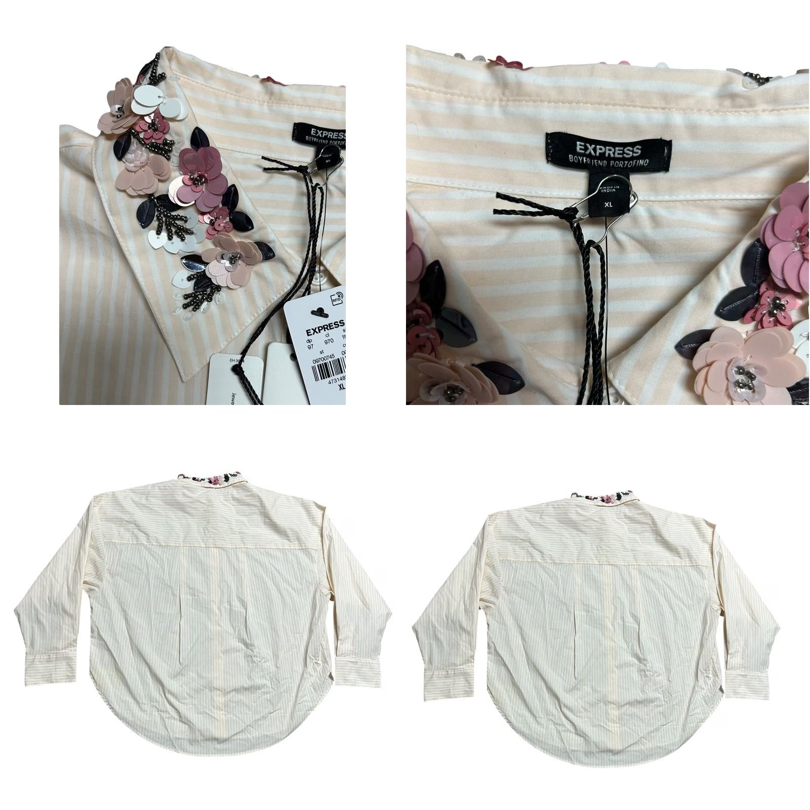Express NWT Express Oversized Pink Stripe Button Down W/Floral Collar Detail Sz Medium Size M / US 6-8 / IT 42-44 - 8 Thumbnail