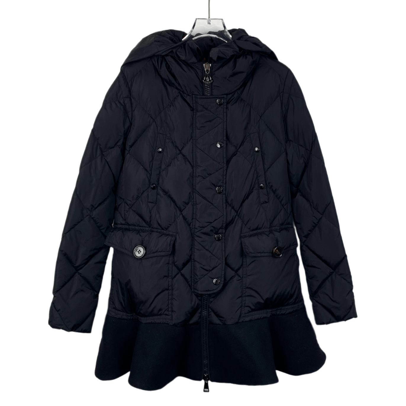 Moncler Moncler Black Quilted Ruffle Hooded Down Jacket (Size XS) Size XS / US 0-2 / IT 36-38 - 1 Thumbnail