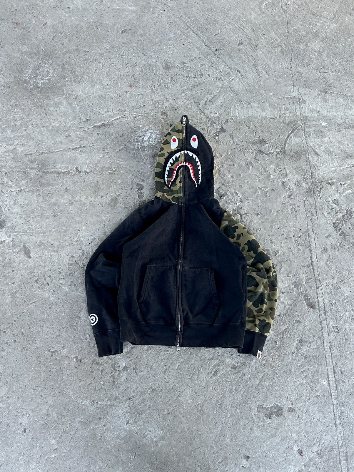 BAPE Shark Hoodie Half Camo Full Zip OG Rare Vintage Grail