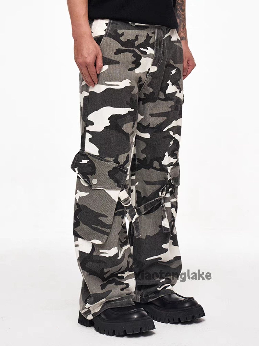 Unisex outdoor utility loose baggy hiphop camo pants