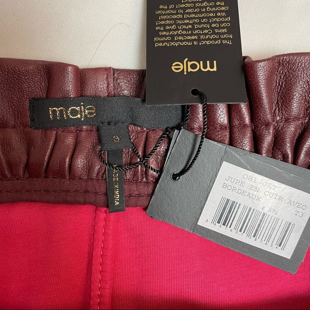 Maje NWT New $570 Maje Draw cord Burgundy Leather Mini Skirt Siz Size 30" / US 8 / IT 44 - 3 Thumbnail