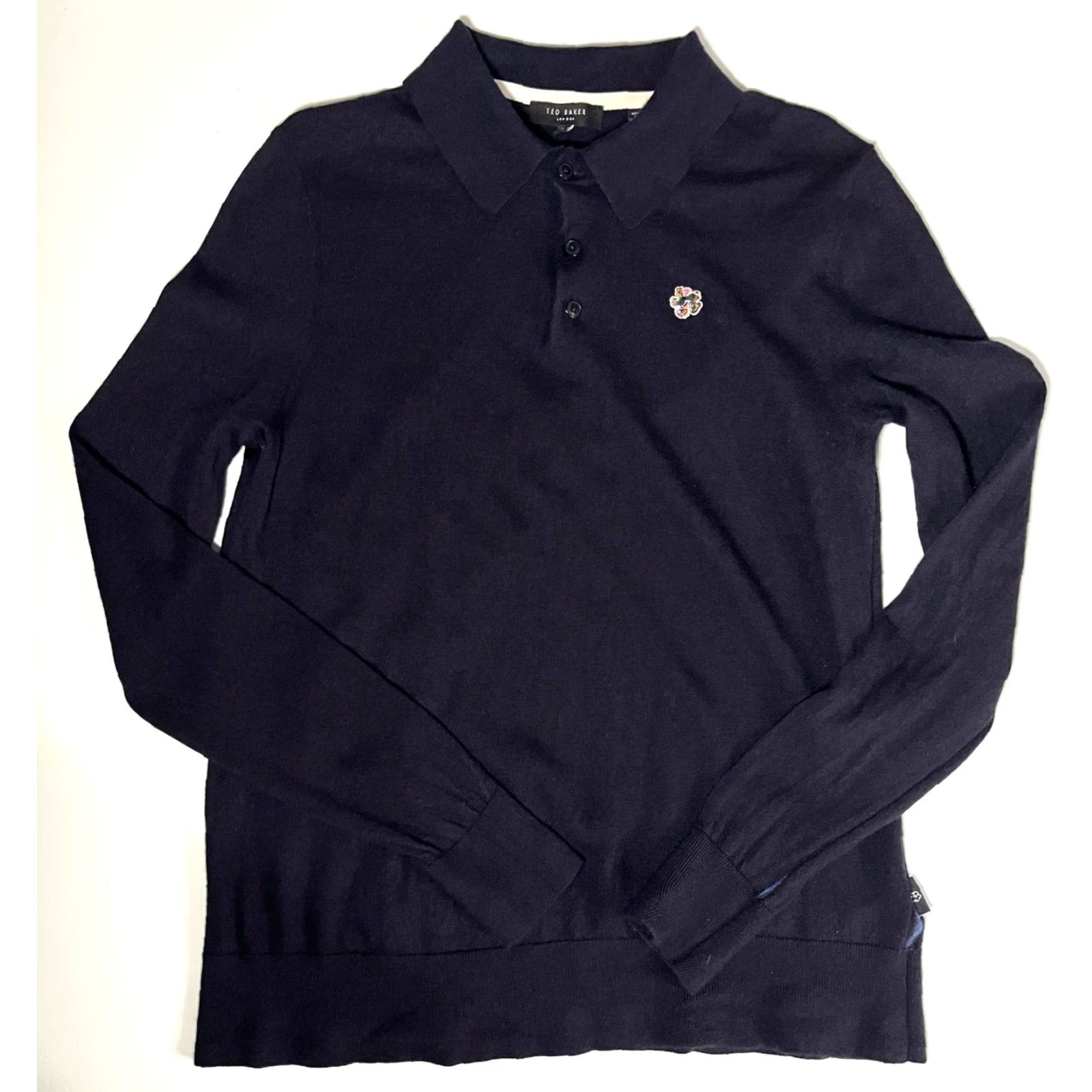 Ted Baker Ted Baker London Men's Collared Sweater 100% Wool Navy L Pullover Slim Knit Size US L / EU 52-54 / 3 - 4 Thumbnail