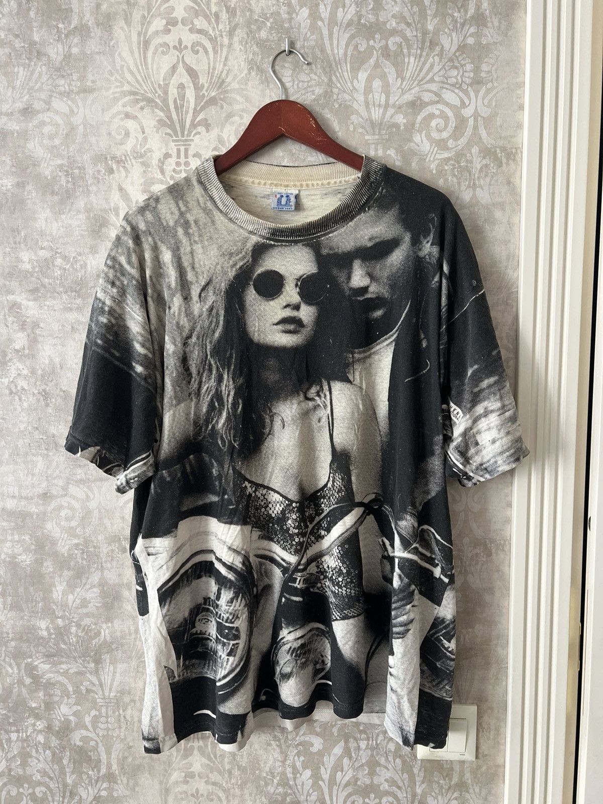 Vintage Vintage 90s All Over Print Biker Tee Graphic Harley Style Size US XL / EU 56 / 4 - 1 Thumbnail