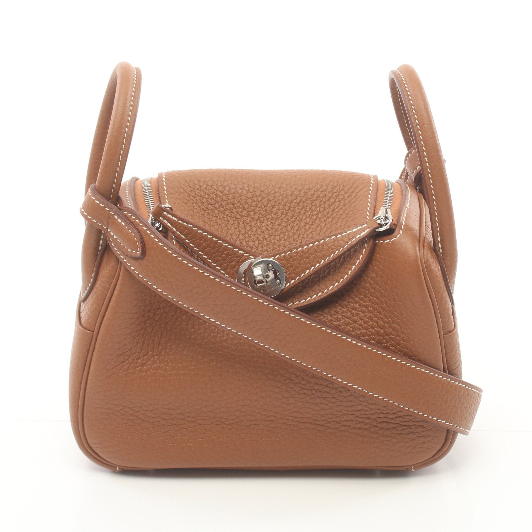 Hermes Hermes Lindy Mini Gold Shoulder Bag Clemence Leather Light Brown Silver Hardware Double Engraved Size ONE SIZE - 1 Thumbnail