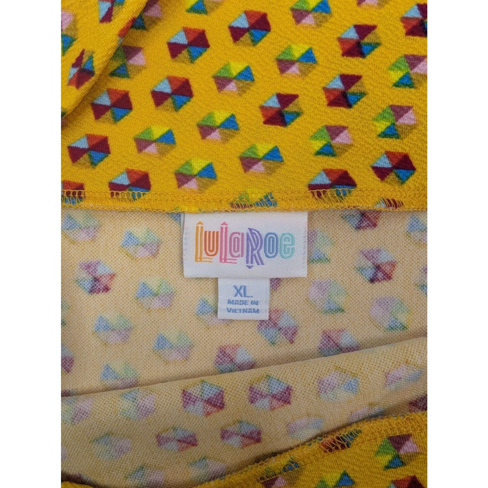 Vintage LuLaRoe NWT Cassie Pull-On Midi Skirt XL Yellow Hexagon Print Size 40" / US 18 - 5 Thumbnail