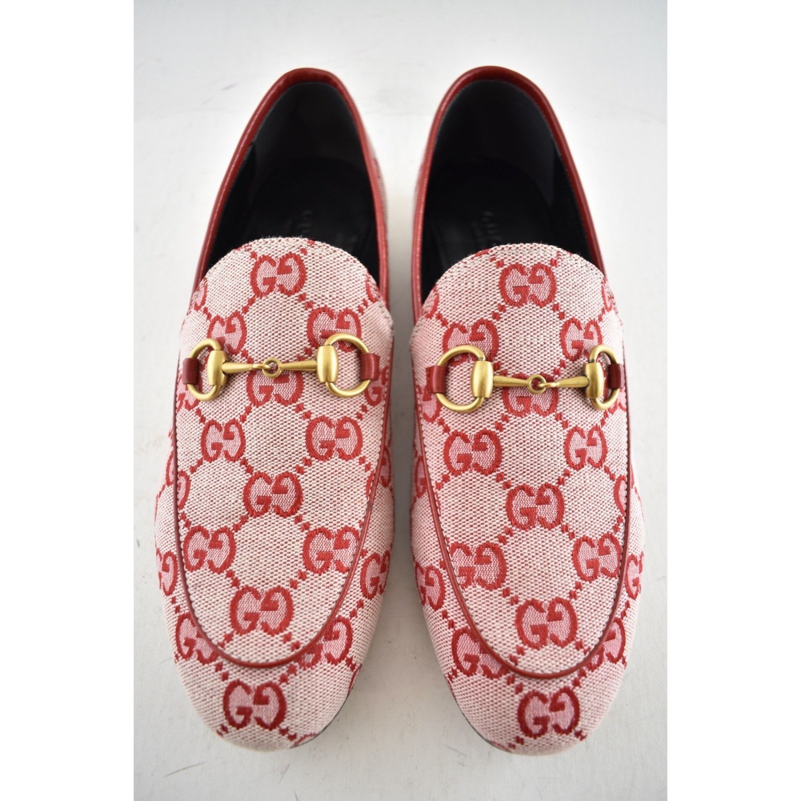 Gucci Gucci New Jordaan Hibiscus Red GG Logo Canvas Horsebit Size US 6 / IT 36 - 7 Thumbnail