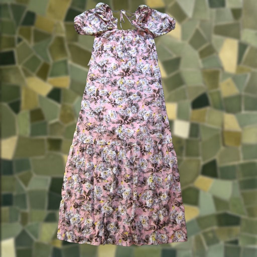 Pinko Happy Nature Maxi Dress Short Sleeve 100% Cotton Pink White Yellow Small Womens Size 28" / US 6 / IT 42 - 1 Thumbnail