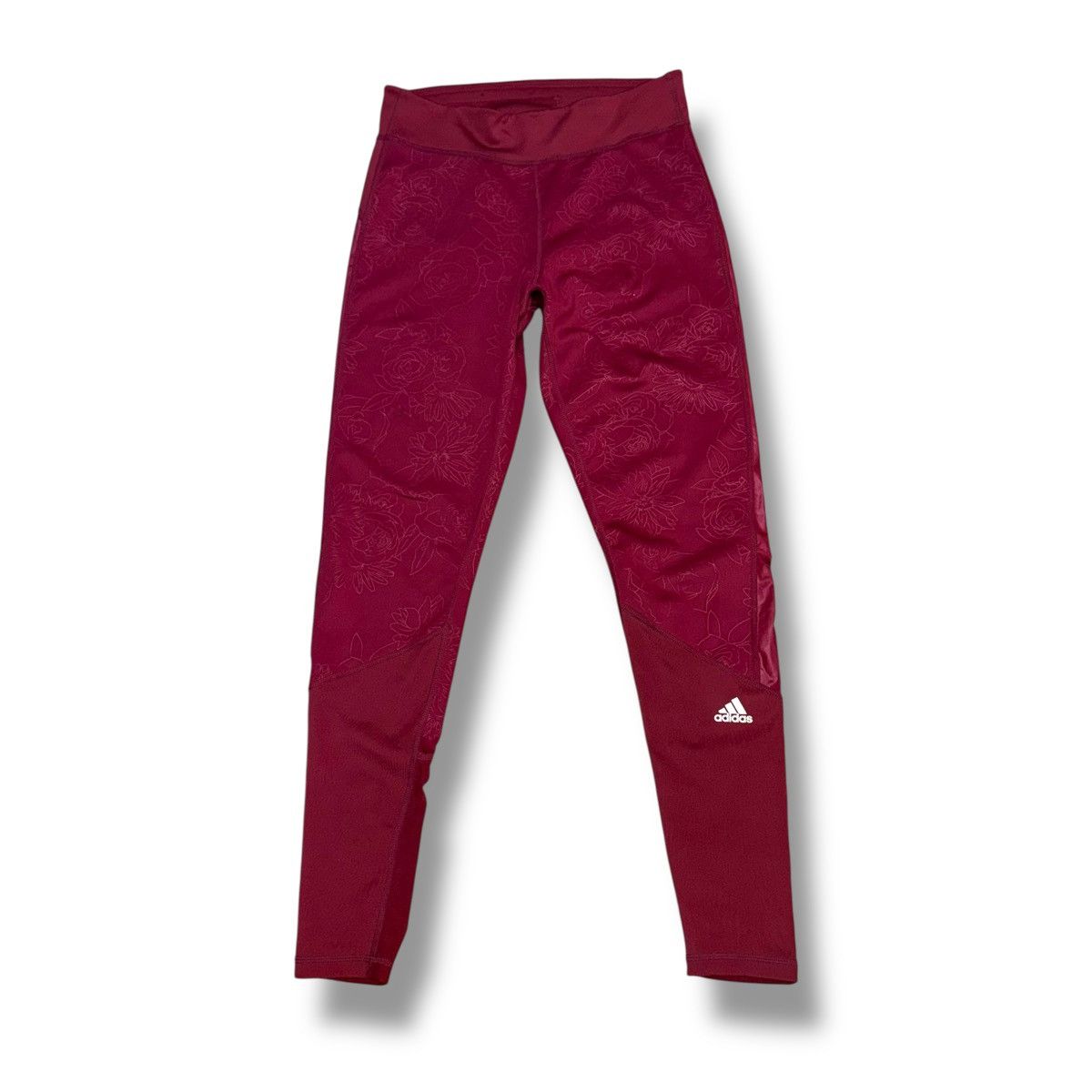 Adidas Adidas D2M burgundy floral print athletic leggings Size 30" / US 8 / IT 44 - 1 Thumbnail