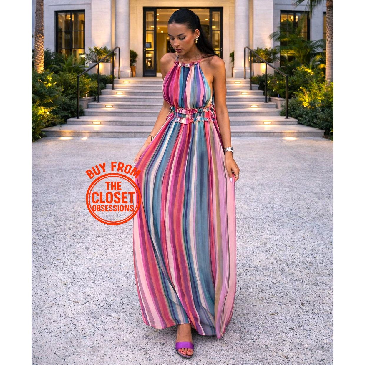 Mango MANGO Resort Stripe Halter Maxi Vacation Dress NWT Size S / US 4 / IT 40 - 2 Thumbnail
