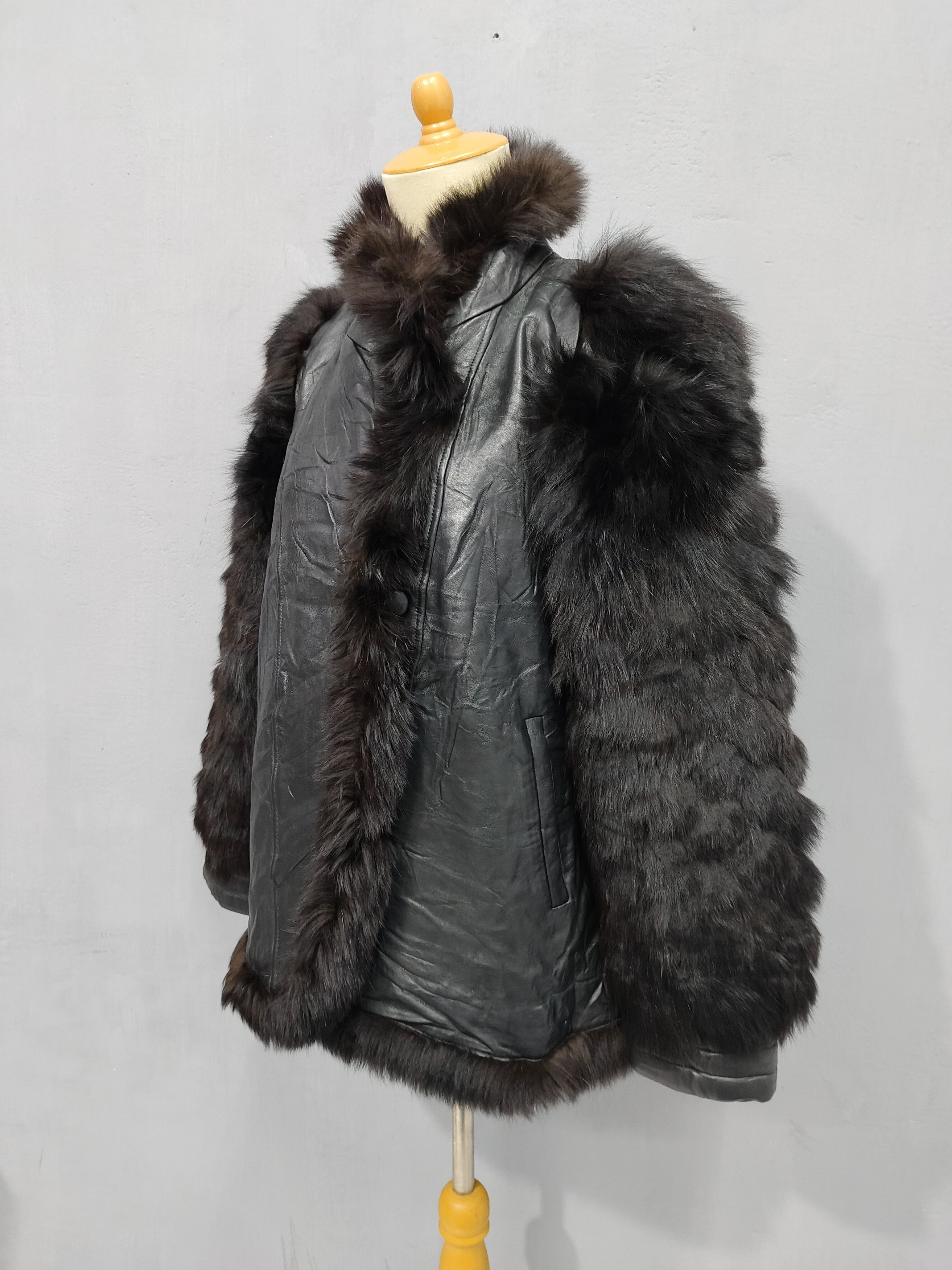 Japanese Brand 90s Unbrand🇯🇵 Real Fur Sleeve Trim Goatskin Leather Jacket Size L / US 10 / IT 46 - 13 Thumbnail