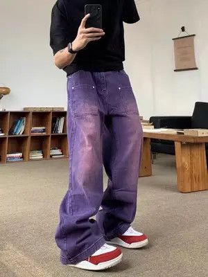 Japanese Brand × Jean Vintage Purple Washed Distressed Wide Leg Jeans Size US 32 / EU 48 - 3 Thumbnail