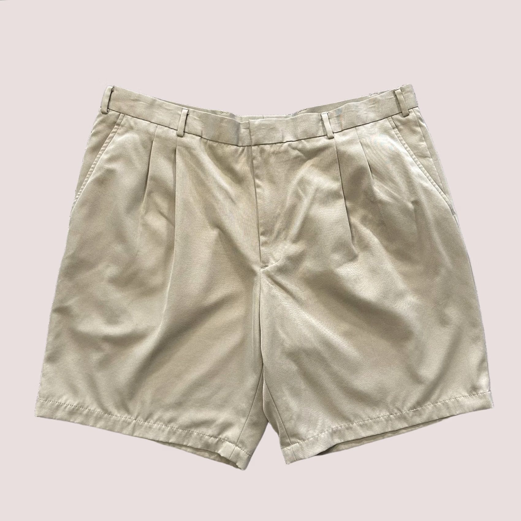 Vintage Greg Norman Mens 42 Beige Tan Pleated 9.5” Inseam Shorts Plaid Chino Casual Sports Pockets Bar 9 Inseam (No N/A) Size US 42 / EU 58 - 1 Thumbnail