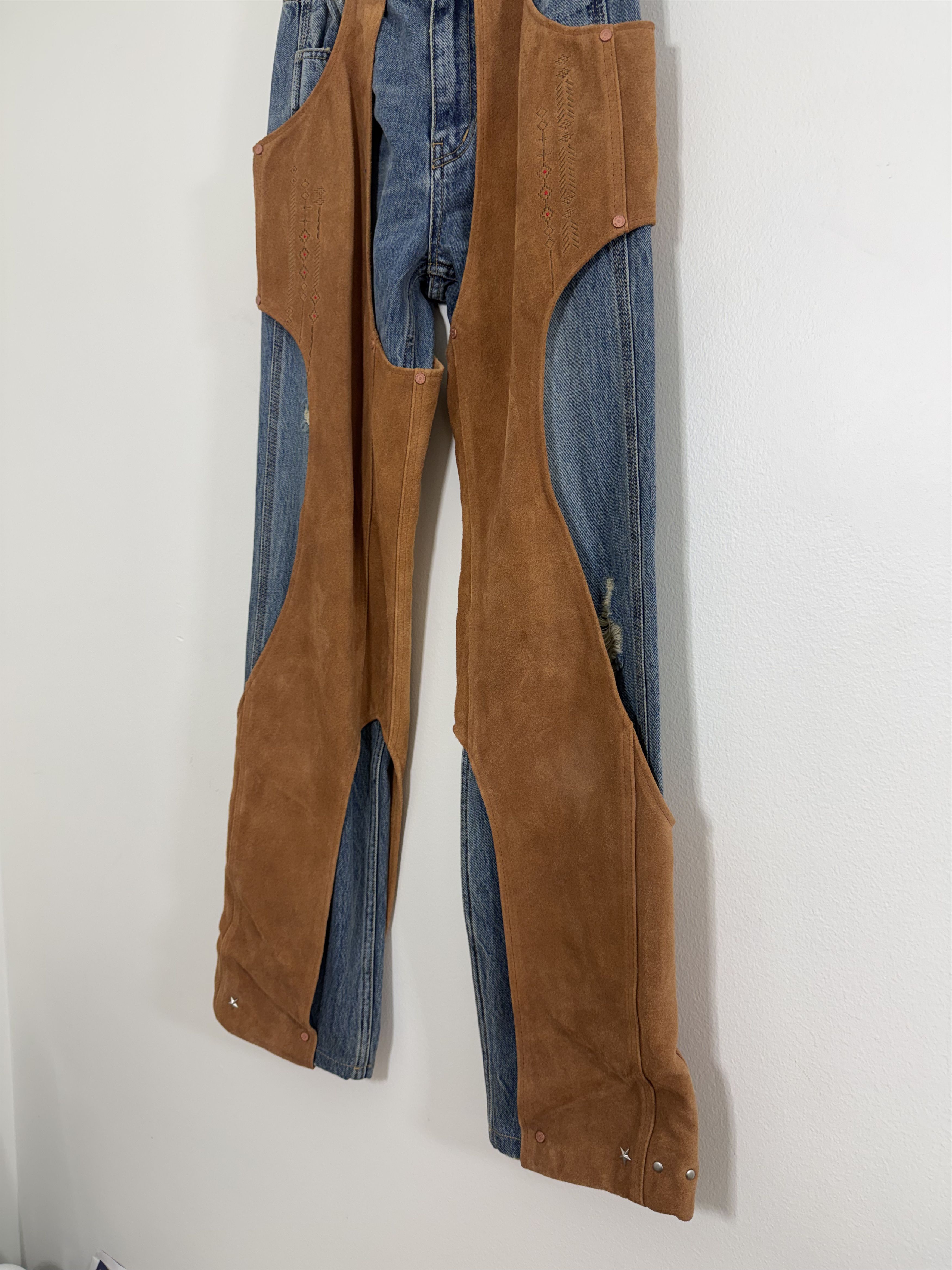 Andersson Bell "Keya Cutout" Layered Suede and Denim Pants Size 27" / US 4 / IT 40 - 2 Thumbnail
