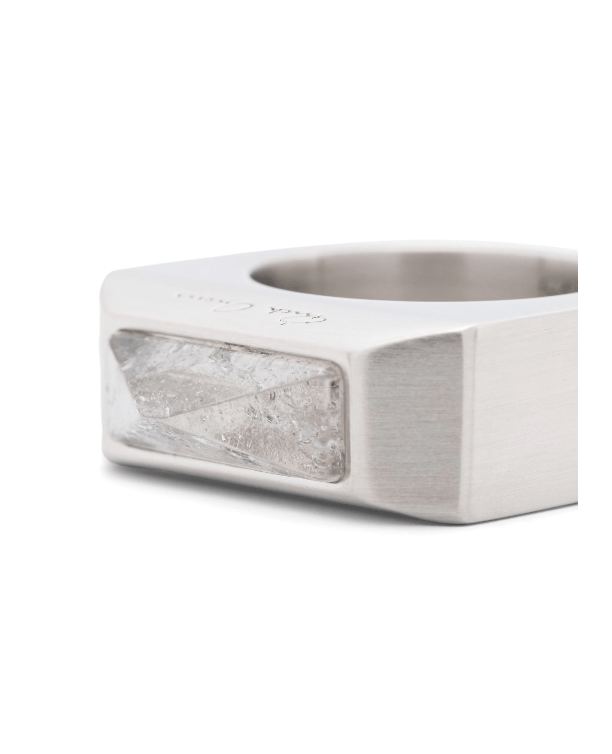 image of Aw23 Rick Owens "luxor" Crystal Beveled Ring 56 in Silver, Men's