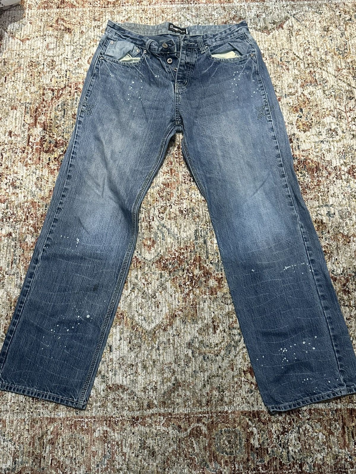 Designer RealBVoice Distressed & Wild Denim Jeans with Buckleback Size US 32 / EU 48 - 1 Thumbnail