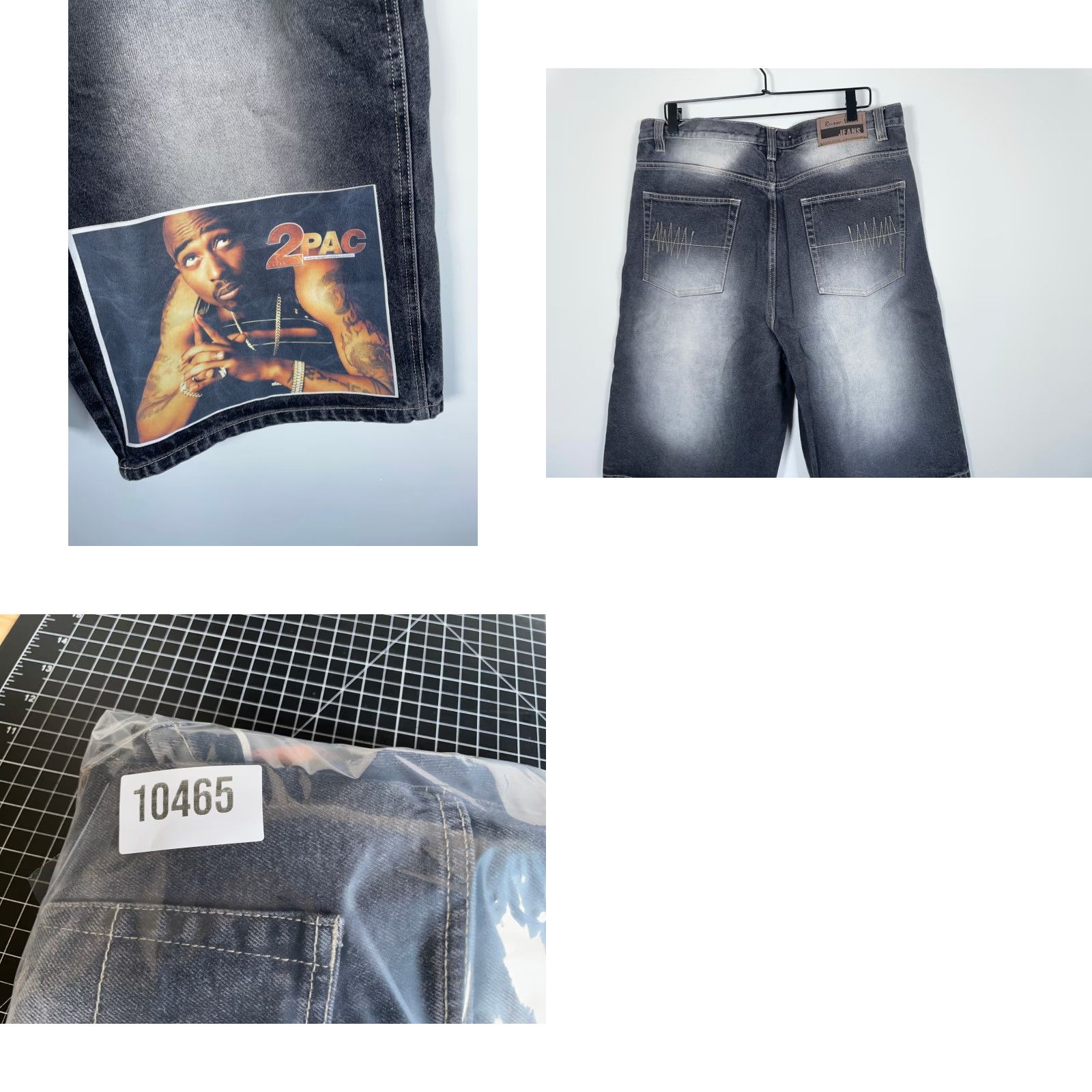 Denime VINTAGE Russo 2Pac Jeans Shorts Denim Hip Hop Retro 90s 5-Pocket 100% Cotton Black Adult Mens 36-38 Slim Baggy Fit 13 Inseam Size US 36 / EU 52 - 9 Thumbnail