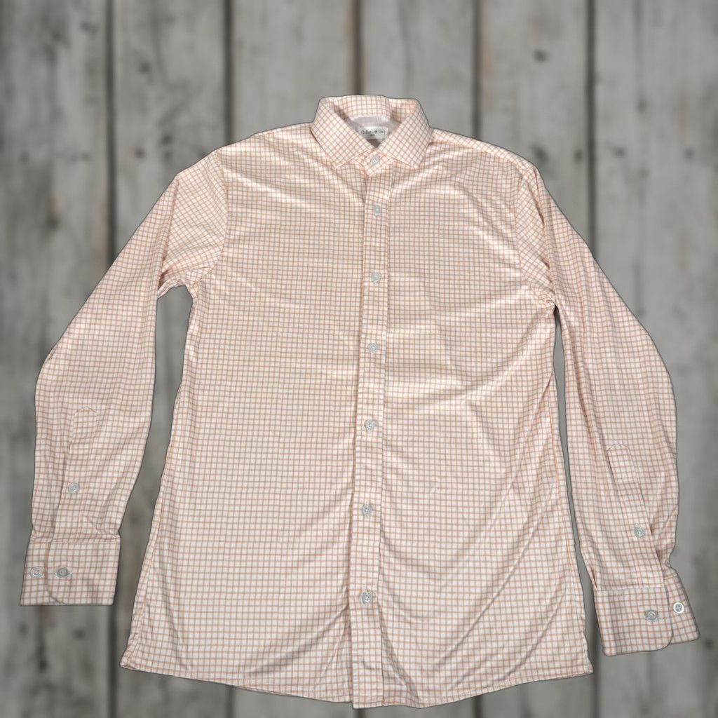 CO Collars & Co Shirt Mens Small Orange Windowpane Long Sleeve Button Up Gingham Check Dress Collars & Co Button-Up Regular Men White Polyester Size US S / EU 44-46 / 1 - 1 Thumbnail