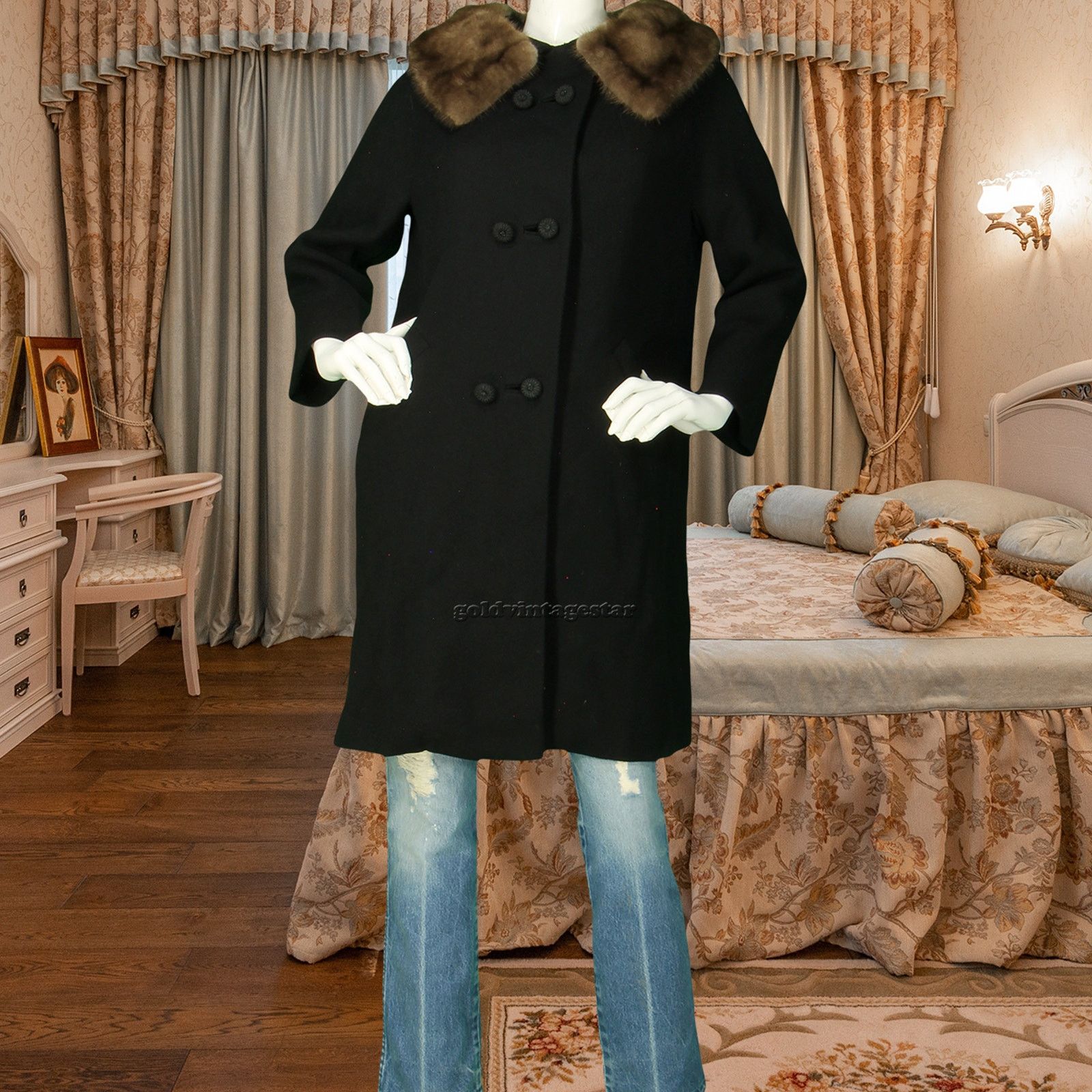 Other 50s Vintage Mink Rockabilly Pin Up Swing Princess Wool Coat Size M / US 6-8 / IT 42-44 - 3 Thumbnail