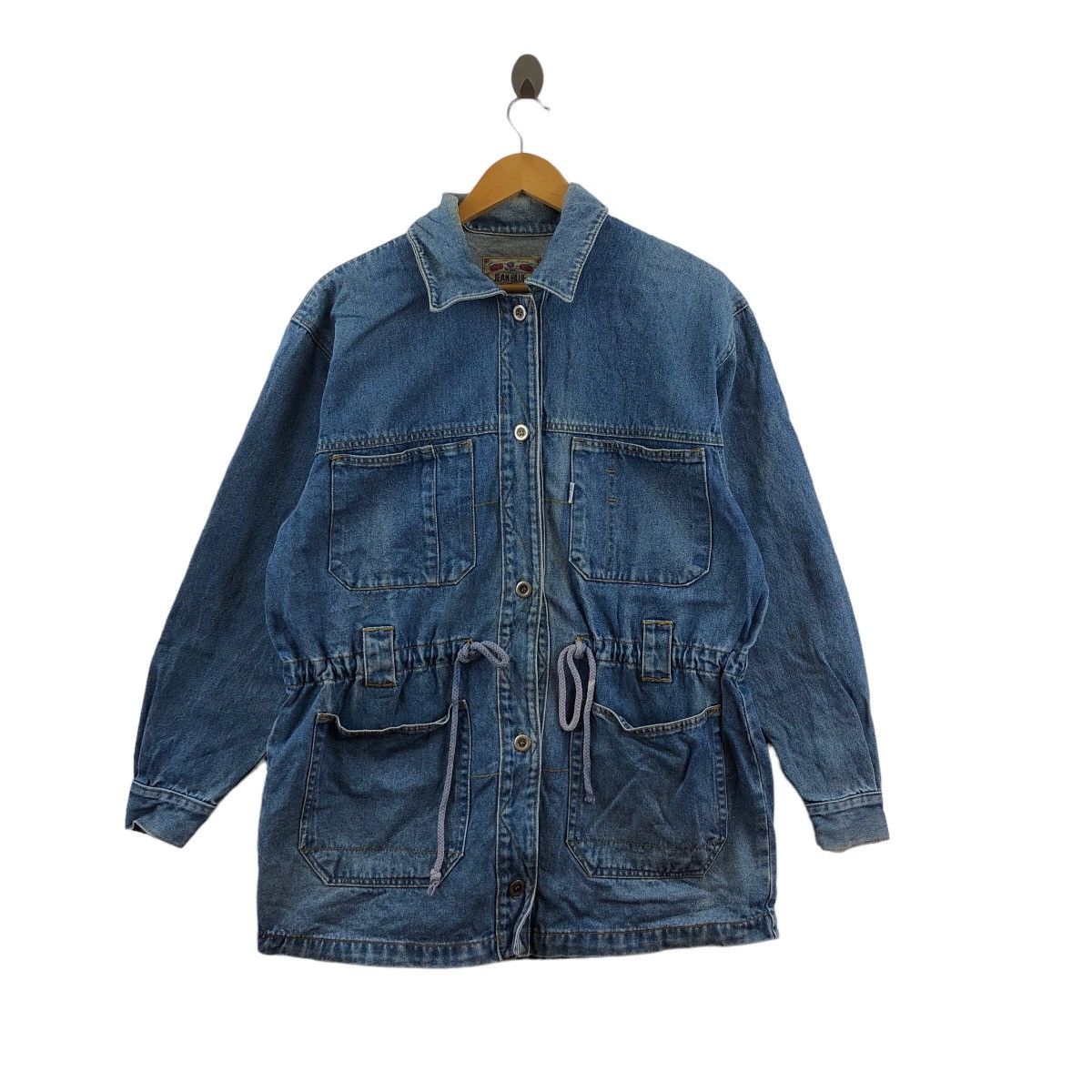 image of Denim Jacket x Vintage Jean Blue Denim Parka Jacket Indigo Style in Red, Men's (Size Small)