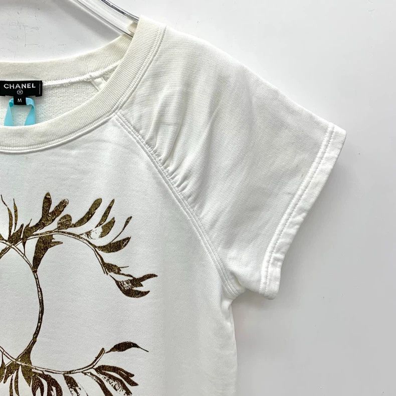 Chanel Chanel White laurel double C printed cotton round-neck sho Size M / US 6-8 / IT 42-44 - 3 Thumbnail