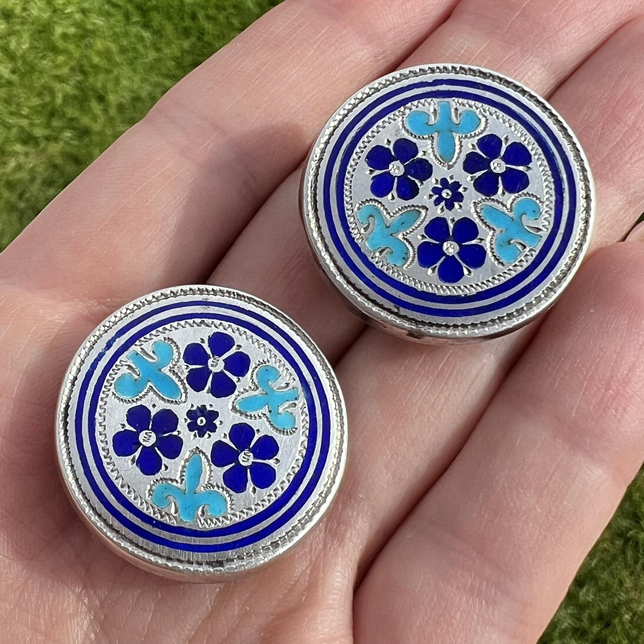 Vintage Antique Imperial Silver 84 Enamel Men's Jewelry Cufflinks