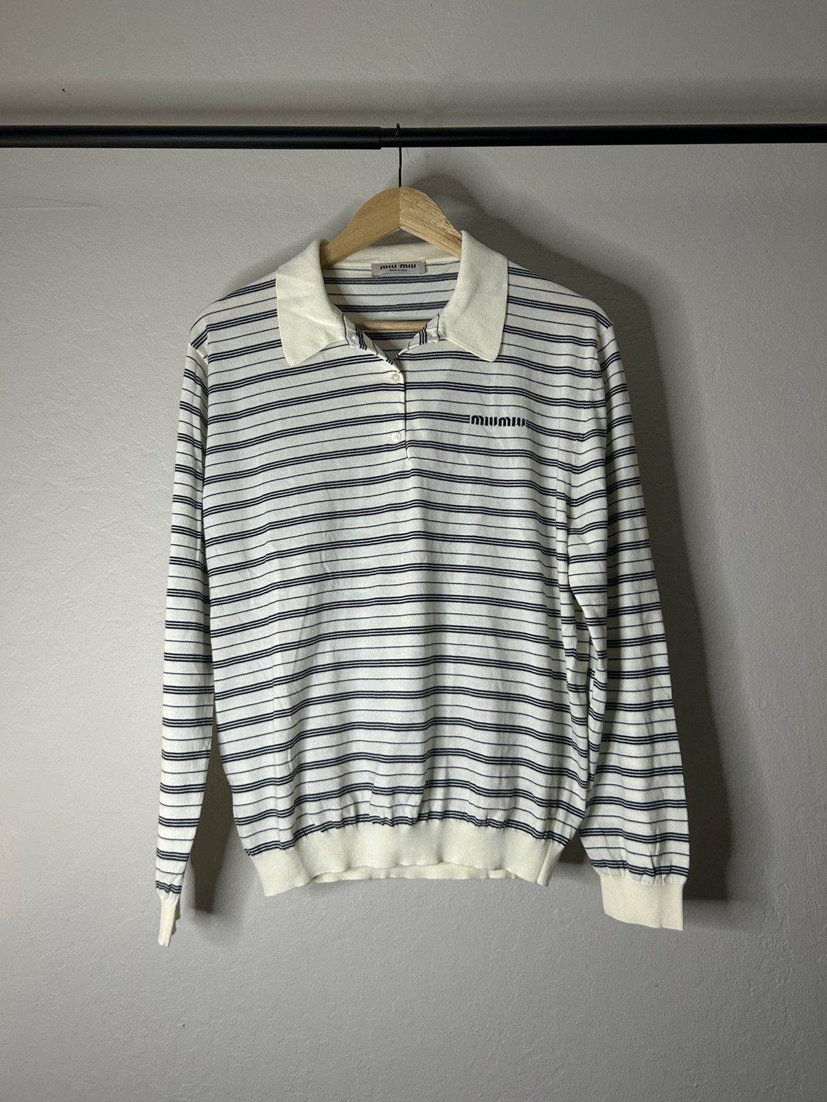 Miu Miu Miu Miu White Striped Polo Longsleeve Size US M / EU 48-50 / 2 - 1 Thumbnail
