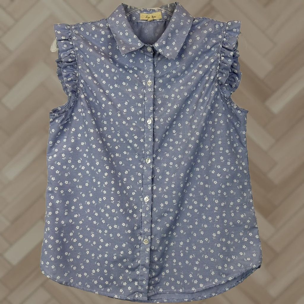 Vintage Love Notes Milkmaid Top Womens M Sleeveless Button-Up Floral Blue Shirt Size M / US 6-8 / IT 42-44 - 1 Thumbnail