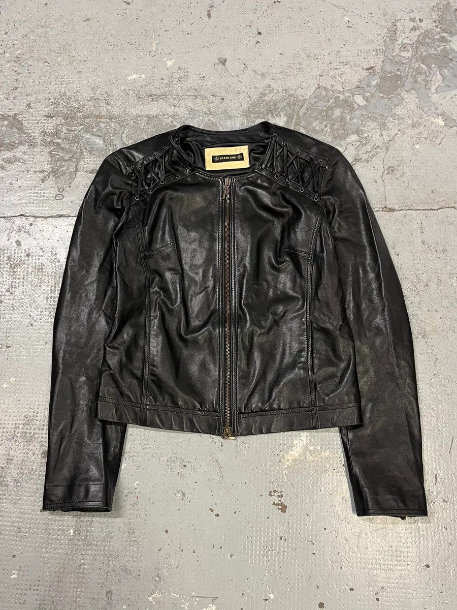 Vintage 2000s Plein Sud Lace Up Biker Black Leather Jacket Size S / US 4 / IT 40 - 4 Thumbnail