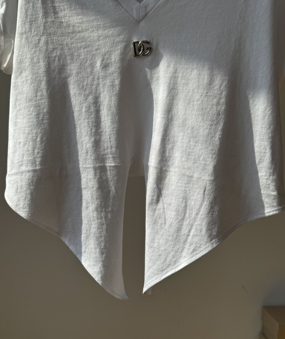 Dolce & Gabbana Dolce & Gabbana White Cropped Tie-Front Top Size XL / US 12-14 / IT 48-50 - 5 Thumbnail