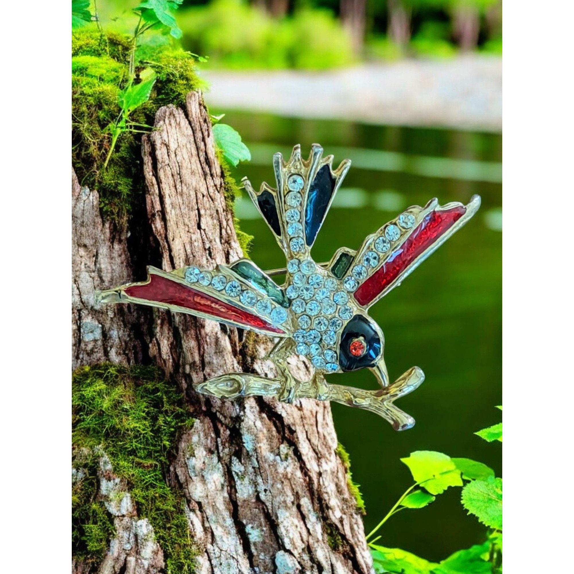 Other Vintage 1960's Bird On A Branch Red Green Black Enamel Rhine Size ONE SIZE - 1 Thumbnail