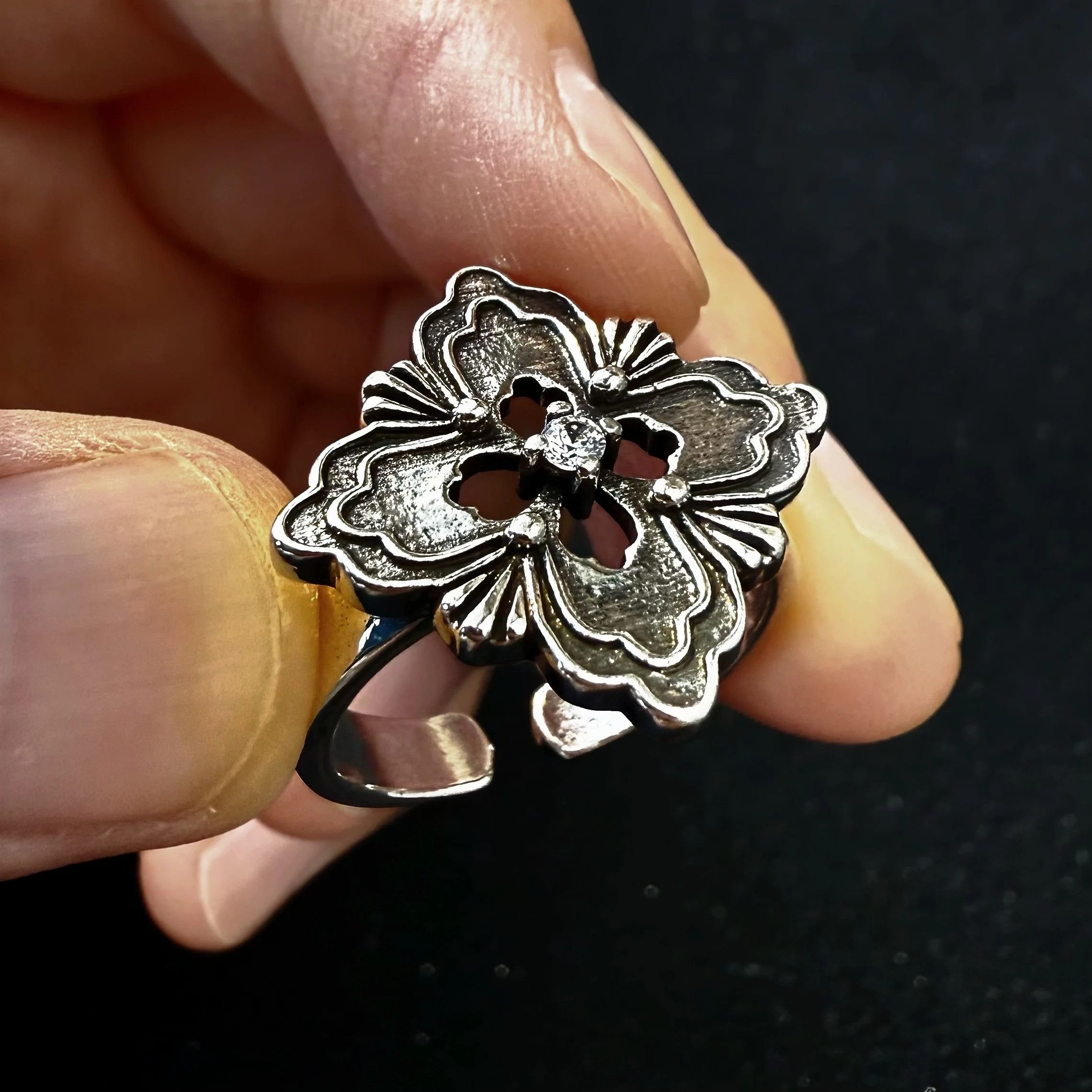 Vintage Retro Lucky Four-leaf Clover Ring Size ONE SIZE - 5 Thumbnail