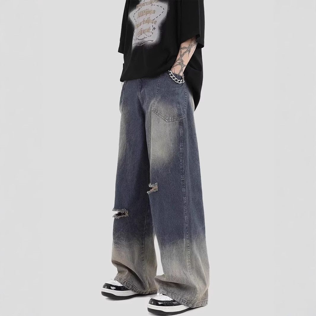 Japanese Brand × Jean Vintage high street wide leg ripped jeans Size US 32 / EU 48 - 1 Thumbnail