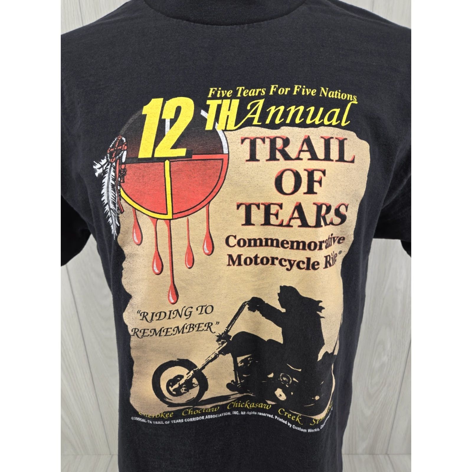 Vintage Trail of Tears 2005 12th Annual Commemorative Motorcycle Ride Black T Shirt Sz L Mens Shirt Size US L / EU 52-54 / 3 - 3 Thumbnail