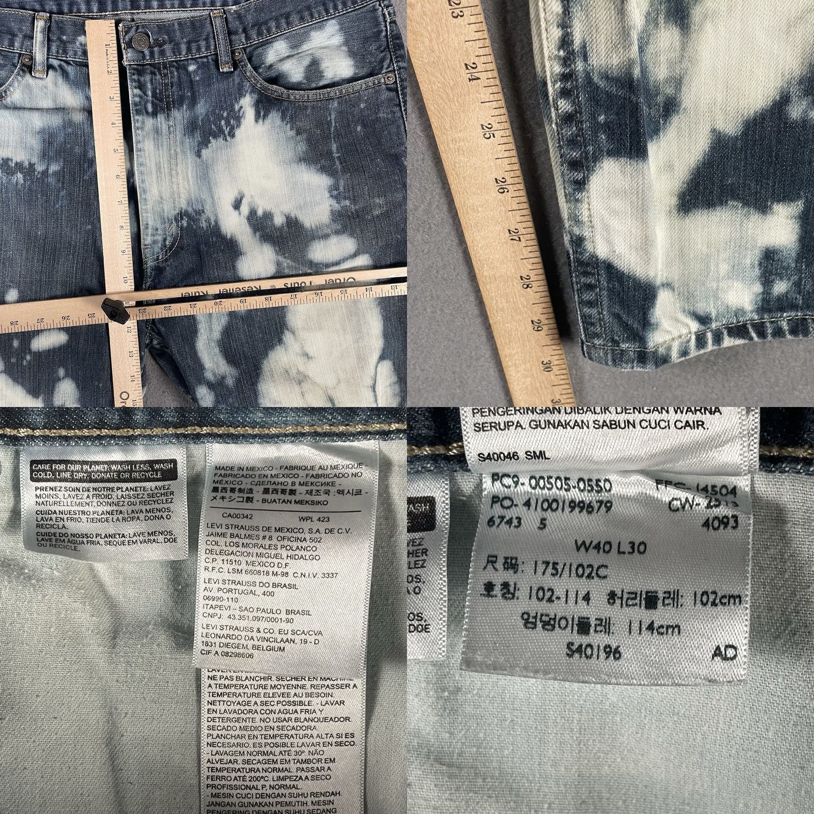 Denime Levis 505 Jeans 40x30 Acid Washed 80s 90s Rock N Roll Retro Denim Mens Size US 40 / EU 56 - 8 Thumbnail