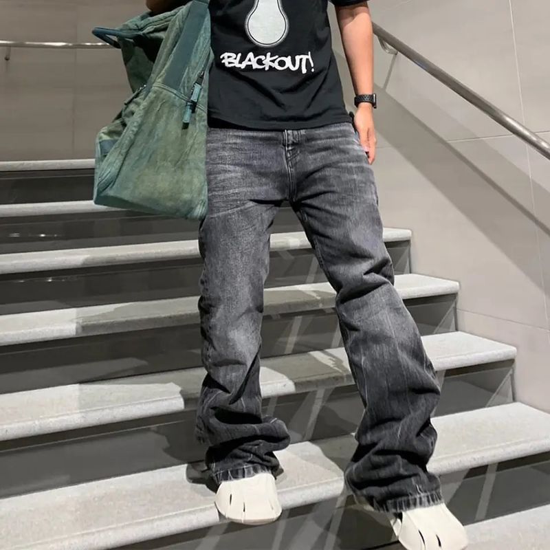 image of Vintage Wide Leg Harajuku Baggy Flared Trousers Oversize Style in Black, Men's (Size 32)